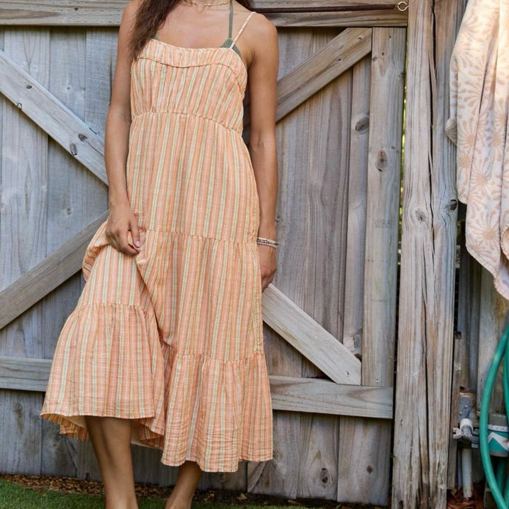 Aerie Striped Tiered Maxi Dress in Soft Muslin Size L